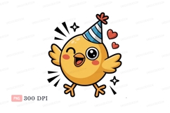 Yellow chick wearing party hat blue Product Image 1