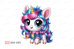 Cute unicorn with rainbow hair and jacket fantasy magical Product Image 1