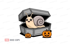 Cute snail in coffin with pumpkins halloween Product Image 1