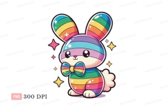 Rainbow striped bunny with bow tie rabbit stripes Product Image 1