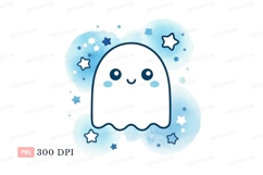 Cute ghost surrounded by blue clouds and stars image Product Image 1