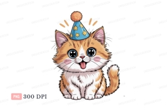 Fluffy kitten wearing party hat orange white Product Image 1