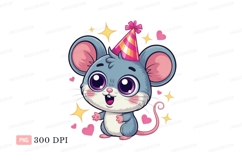 Happy mouse wearing party hat rodent animal Product Image 1