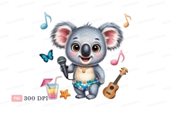 Cute koala singing with ukulele and drink music Product Image 1