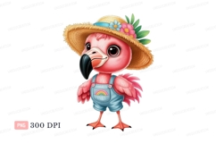 Pink flamingo wearing straw hat and overalls bird Product Image 1