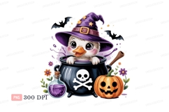 Cute witch duckling in cauldron pumpkin Product Image 1