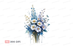 White blue floral bouquet watercolor flowers yellow Product Image 1