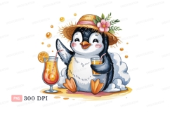 Happy penguin enjoying summer drinks straw Product Image 1