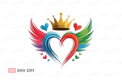 Colorful heart wings crown clipart love Product Image 1