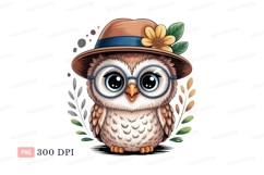 Cute owl wearing hat and glasses bird cartoon Product Image 1