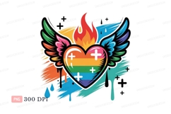 Flaming rainbow heart with wings flame colorful Product Image 1