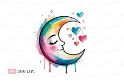 Crescent moon with face and hanging hearts profile Product Image 1