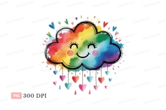 Happy rainbow cloud raining hearts cute Product Image 1