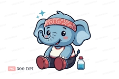 Cute elephant wearing headband and tank top cartoon Product Image 1
