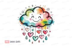 Smiling cloud raining hearts watercolor colorful Product Image 1
