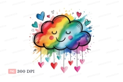 Smiling rainbow cloud raining hearts happy Product Image 1