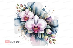 White pink orchid floral watercolor flower green Product Image 1
