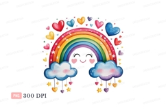 Happy rainbow with hearts and clouds stars colorful Product Image 1