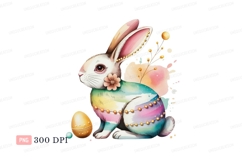 Watercolor bunny with painted egg easter pastel Product Image 1
