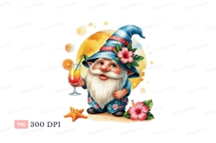 Cheerful gnome with tropical drink beach summer Product Image 1