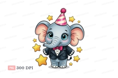 Cute elephant wearing party hat and suit image Product Image 1