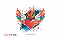 Fiery winged heart with rainbow colors wings fire Product Image 1