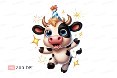 Happy cartoon cow wearing party hat image Product Image 1