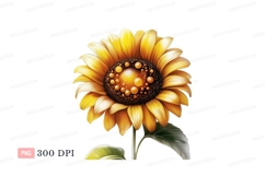 Golden sunflower with textured center and green leaves Product Image 1