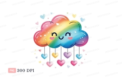 Happy rainbow cloud raining hearts cute Product Image 1