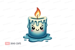 Blue melting candle with happy face flame Product Image 1