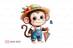 Cute monkey wearing straw hat and overalls image Product Image 1