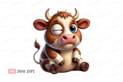 Cartoon cow with blue eye and brown patches animal Product Image 1