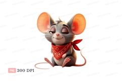 Cheerful grey mouse wearing red bandana rodent animal Product Image 1
