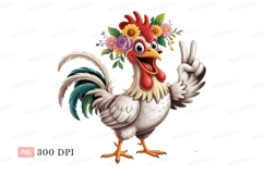 Cheerful rooster wearing flowers peace sign chicken Product Image 1