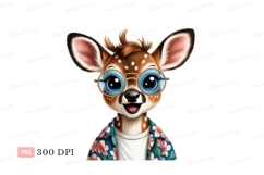 Adorable Fawn Wearing Glasses and Hawaiian Shirt deer Product Image 1