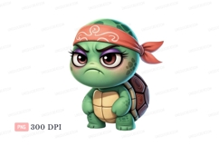 Grumpy green turtle with bandana cartoon Product Image 1
