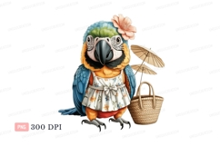 Colorful parrot wearing floral dress blue orange Product Image 1