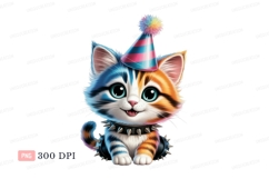 Colorful cat wearing party hat and spiked collar kitten Product Image 1