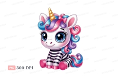 Cute unicorn with colorful mane and striped shirt magical Product Image 1