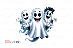 Happy cartoon ghosts waving white Product Image 1
