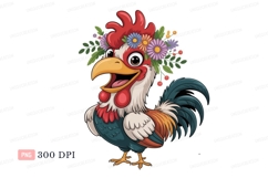 Happy rooster wearing flower crown chicken bird Product Image 1