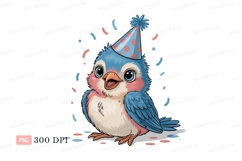 Blue bird wearing party hat pink Product Image 1