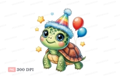 Cute turtle wearing party hat balloons stars Product Image 1