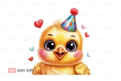 Fluffy chick wearing party hat yellow orange Product Image 1