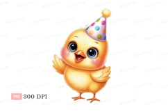 Cheerful chick wearing party hat yellow blue Product Image 1