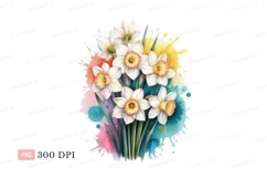 White daffodils with colorful paint splatters yellow Product Image 1