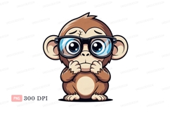 Shy monkey wearing glasses cute cartoon Product Image 1