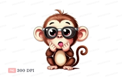 Brown monkey wearing glasses cute cartoon Product Image 1