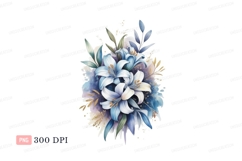 Blue white lilies watercolor floral bouquet flowers Product Image 1