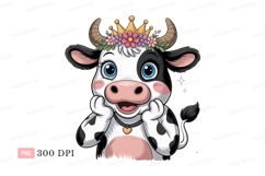 Cute cow wearing crown and flowers cartoon Product Image 1